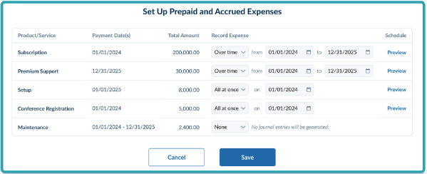 Prepaid and accrued expenses in contract management software