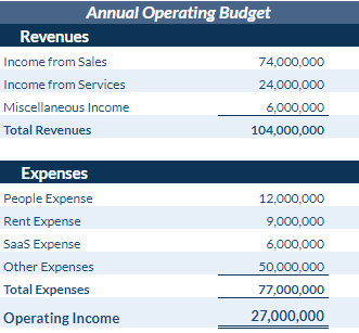Annual operating budget example