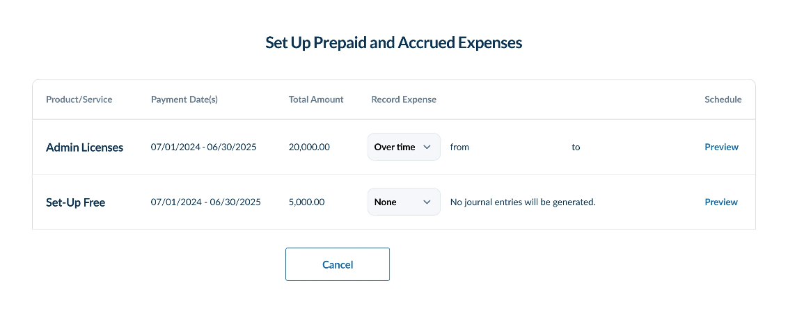Prepaid and Accrued Expenses Product Screenshot